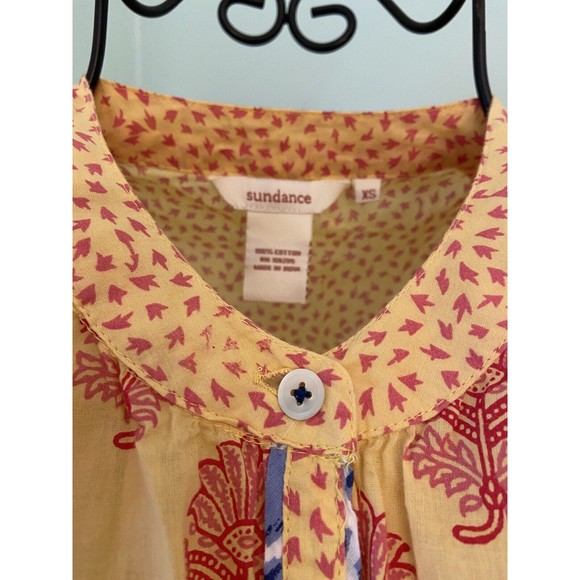 Sundance Catalog Damask Yellow Red Blue Mock Collar Button-down Shirt Top XS - Picture 2 of 5